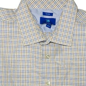 EGARA Mens 2XL Shirt Button Up Long Sleeve Brown Blue Checks XXL Non Iron